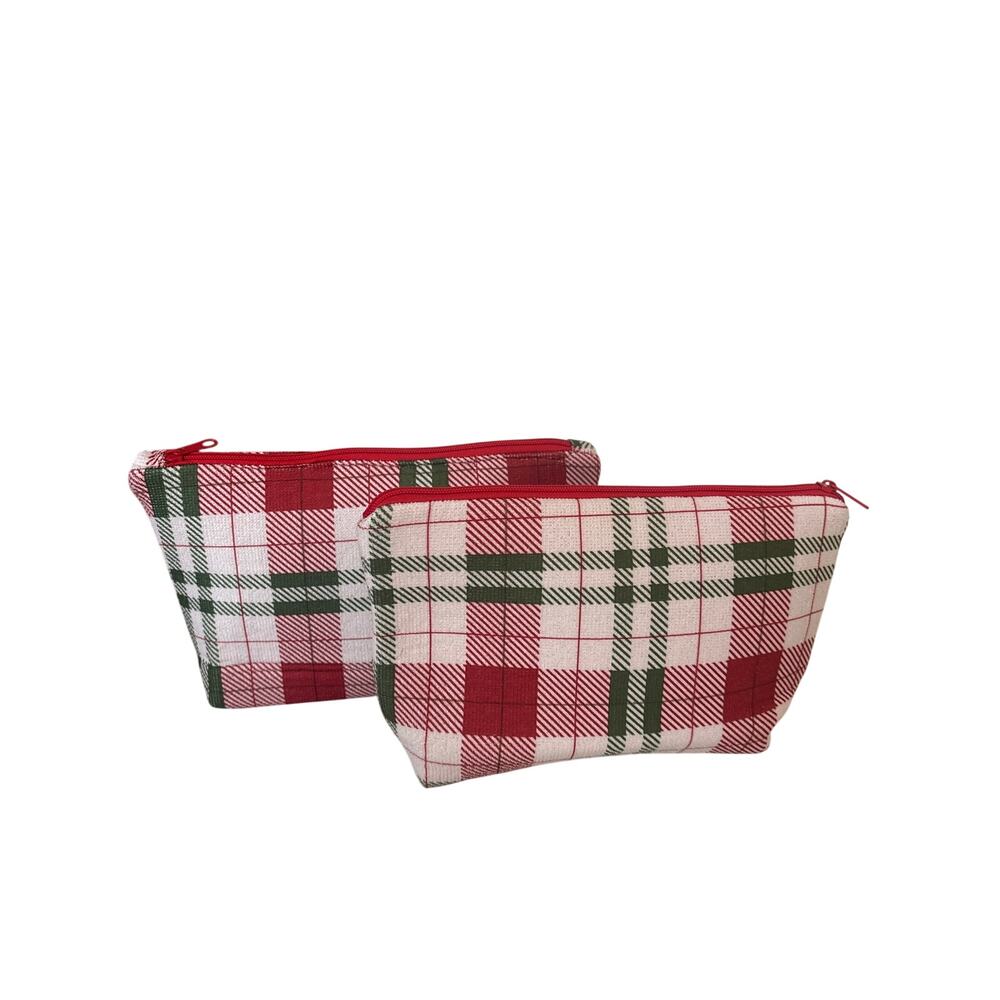 2 Handmade Make Up Bags from Drying Mat White/Green/Red